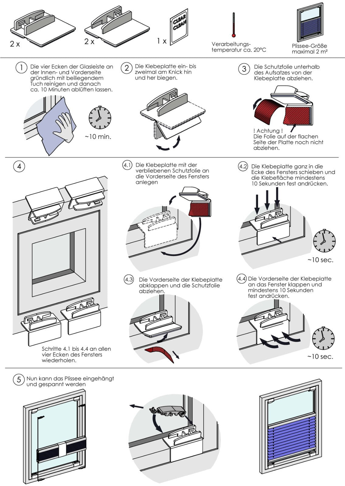 Premium Gelenk-Klebeplatte Plissee für PVC-Glasleiste  min. 13mm