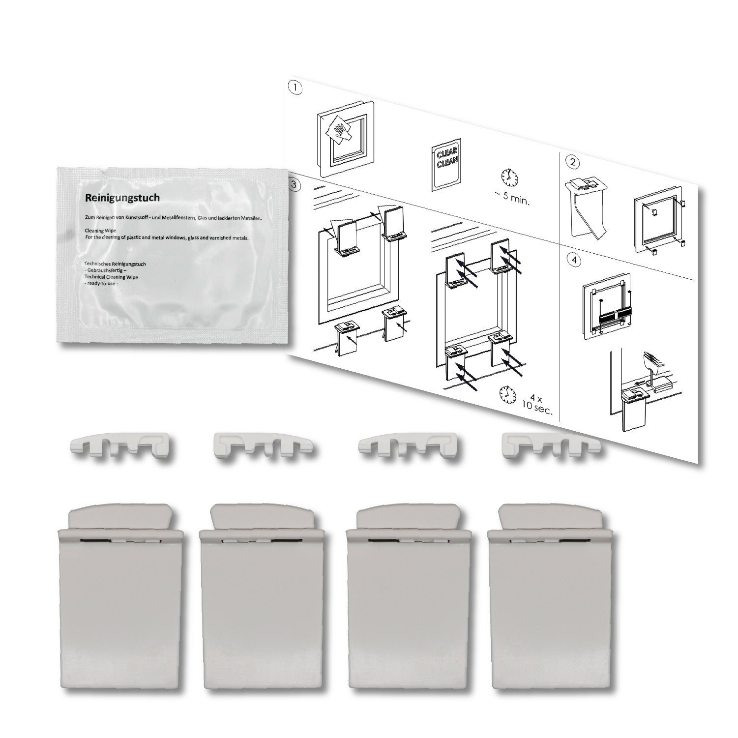 Premium Plissee Klebehalter schmale Glasleisten 4-12mm PVC Montage ohne Bohren
